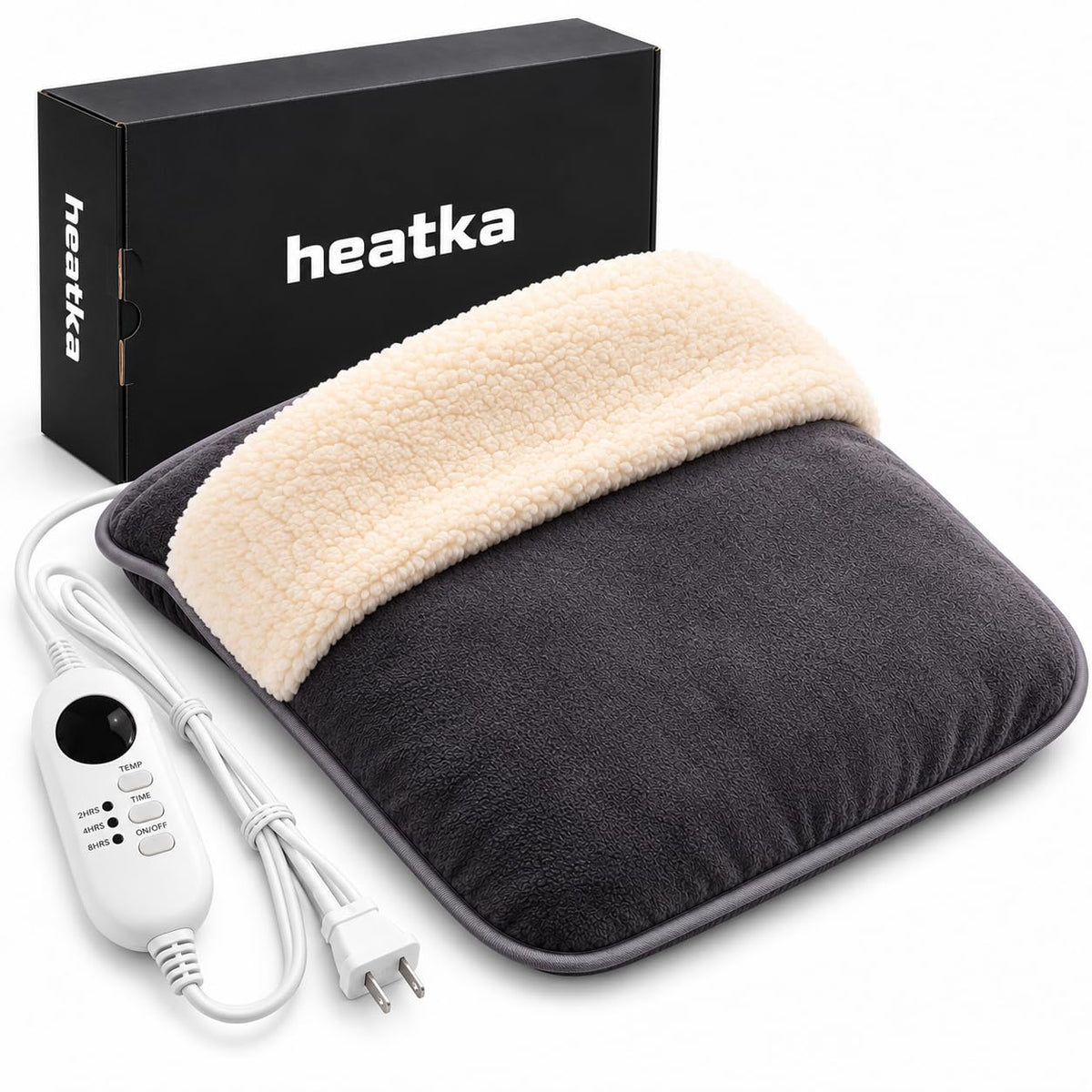 Heatka plush under-desk foot warmer, slate grey