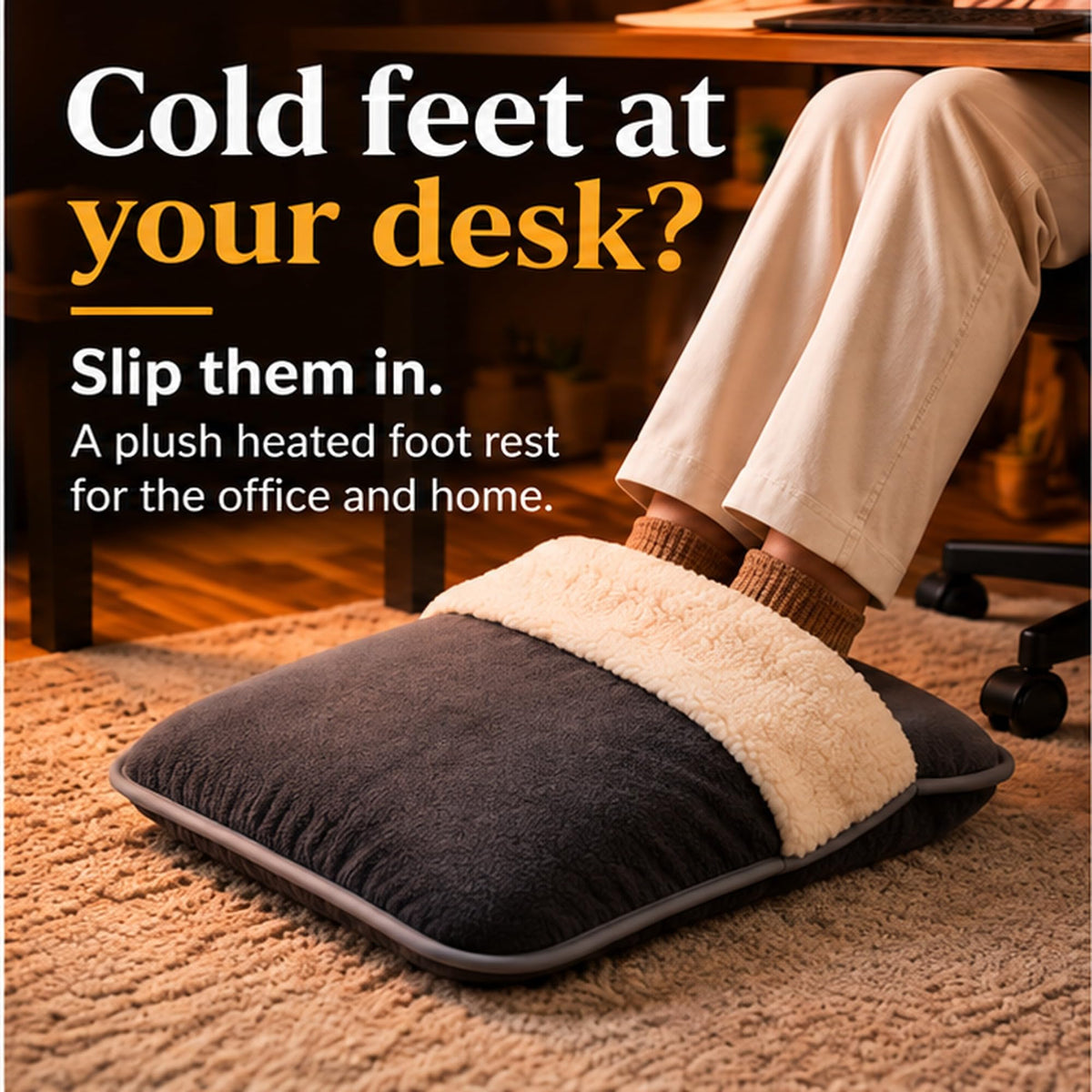 Heatka plush under-desk foot warmer, slate grey (5)